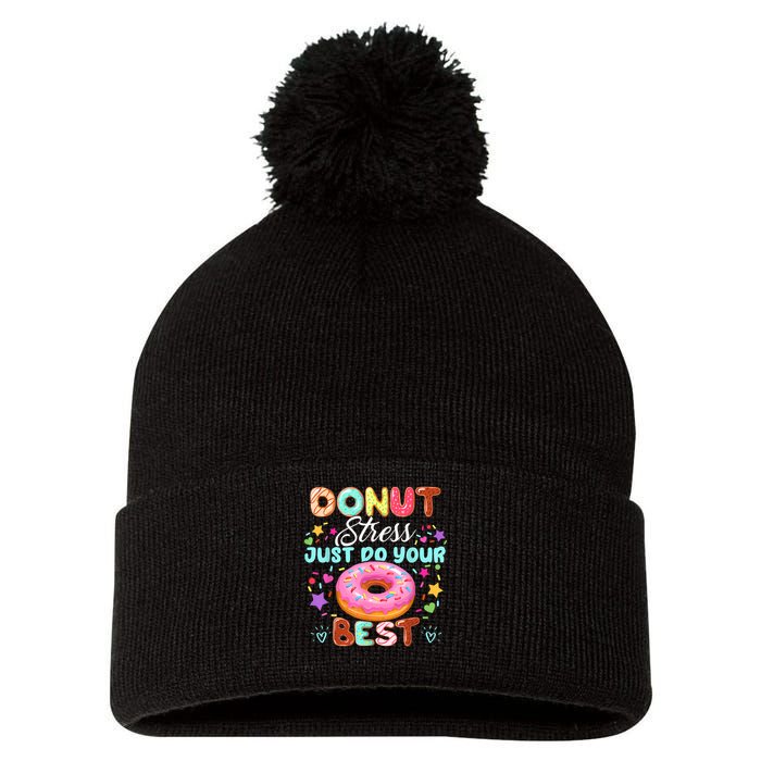 Groovy Donut Stress Just Do Your Best Testing Day Teachers Pom Pom 12in Knit Beanie