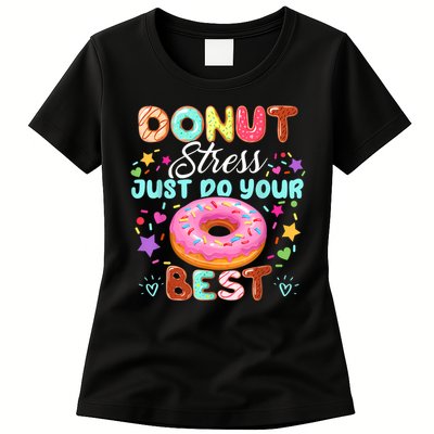 Groovy Donut Stress Just Do Your Best Testing Day Teachers Womens T-Shirt