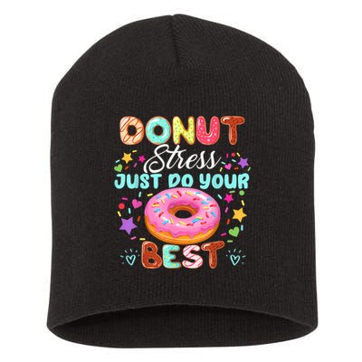 Groovy Donut Stress Just Do Your Best Testing Day Teachers Short Acrylic Beanie