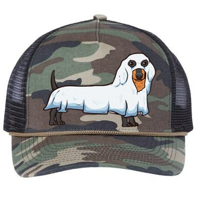 Ghost Dachshund Spooky Dog Wiener Halloween Costume Retro Rope Trucker Hat Cap