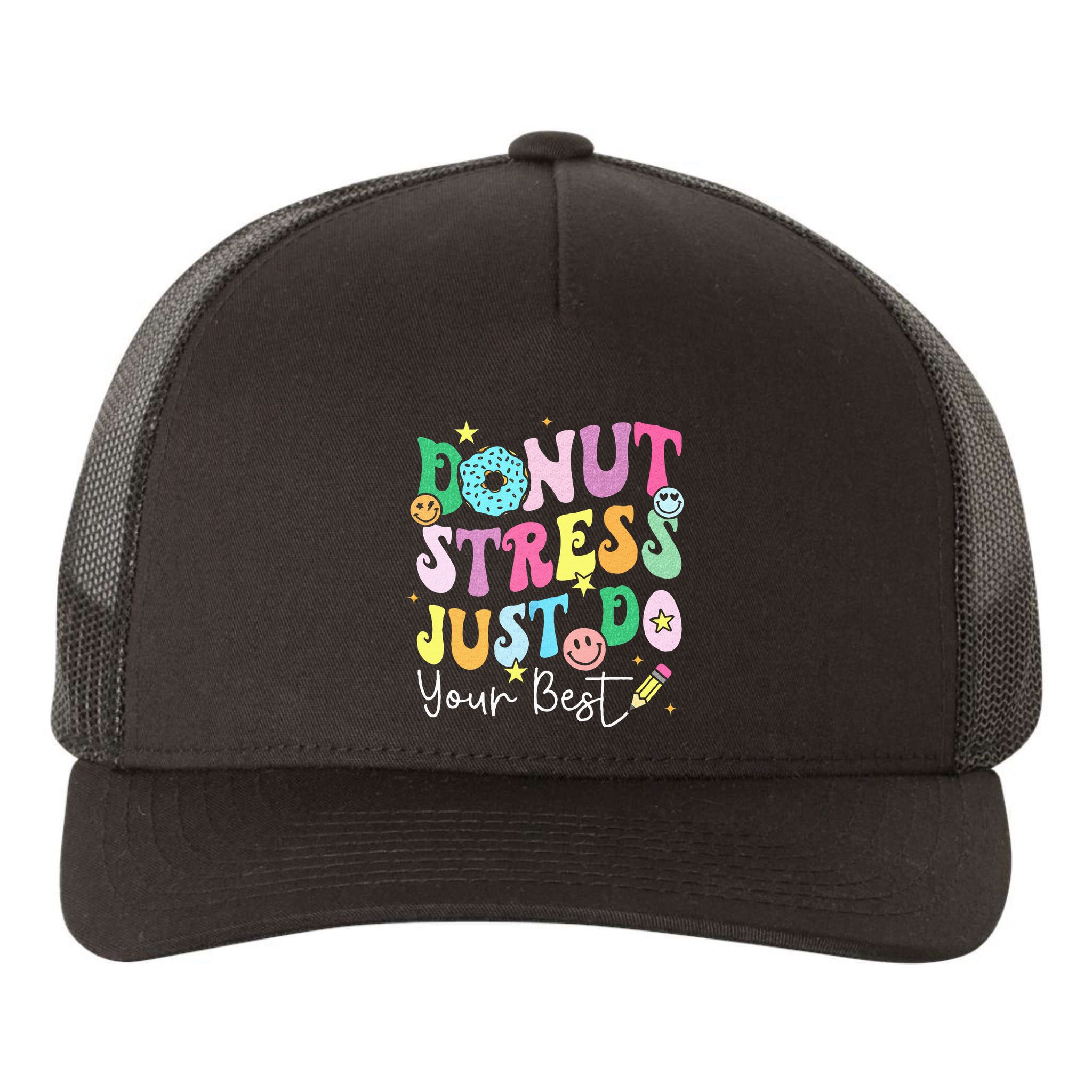 Groovy Donut Stress Just Do Your Best Test Day Yupoong Adult 5-Panel Trucker Hat