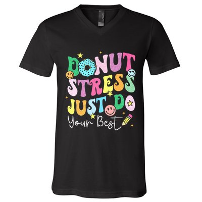 Groovy Donut Stress Just Do Your Best Test Day V-Neck T-Shirt