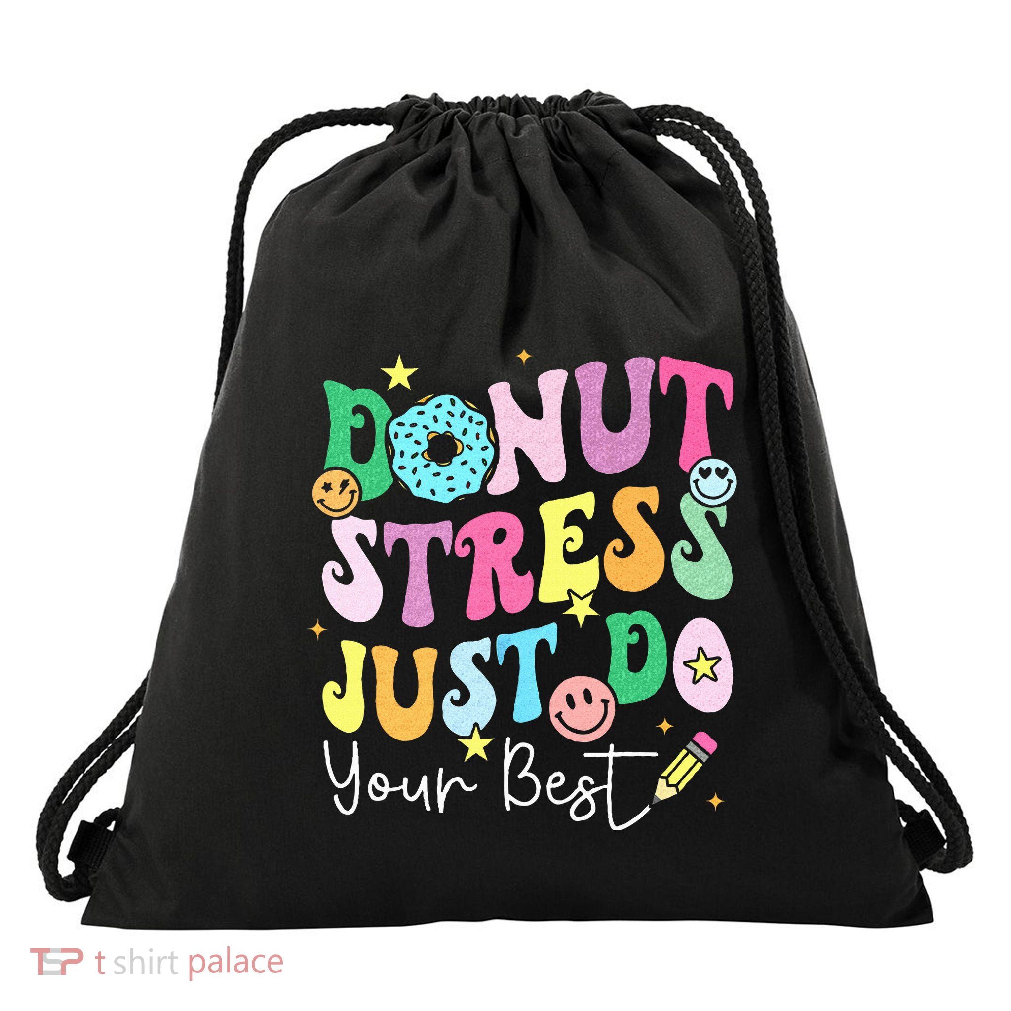 Groovy Donut Stress Just Do Your Best Test Day Drawstring Bag