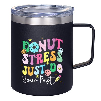 Groovy Donut Stress Just Do Your Best Test Day 12oz Stainless Steel Coffee Mug