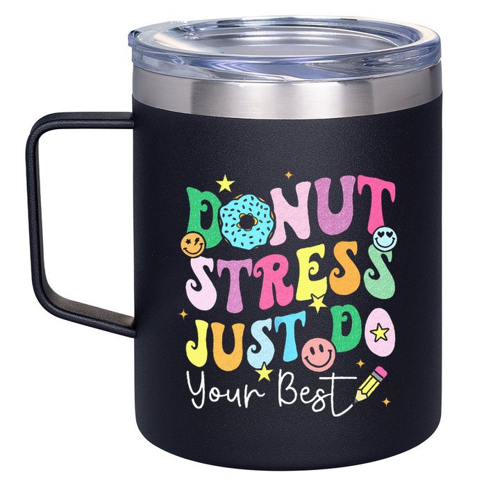 Groovy Donut Stress Just Do Your Best Test Day 12oz Stainless Steel Coffee Mug