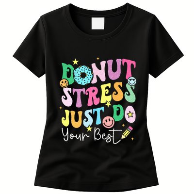 Groovy Donut Stress Just Do Your Best Test Day Womens T-Shirt
