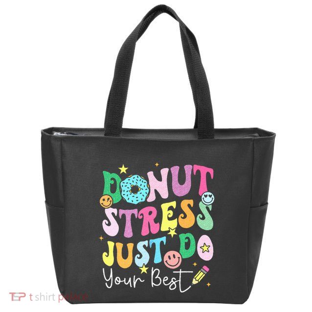Groovy Donut Stress Just Do Your Best Test Day Zip Tote Bag