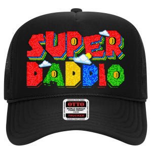 Gamer Dad Super Daddio Father's Day Funny Gift High Crown Mesh Back Trucker Hat