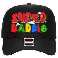 Gamer Dad Super Daddio Father's Day Funny Gift High Crown Mesh Back Trucker Hat