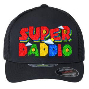 Gamer Dad Super Daddio Father's Day Funny Gift Flexfit Unipanel Trucker Cap