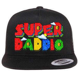 Gamer Dad Super Daddio Father's Day Funny Gift Flat Bill Trucker Hat