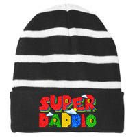 Gamer Dad Super Daddio Father's Day Funny Gift Striped Beanie with Solid Band