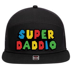 Gamer Dad Super Daddio Fathers Day Funny Gift 7 Panel Mesh Trucker Snapback Hat