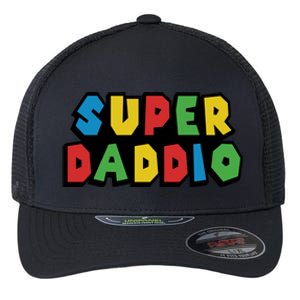 Gamer Dad Super Daddio Fathers Day Funny Gift Flexfit Unipanel Trucker Cap