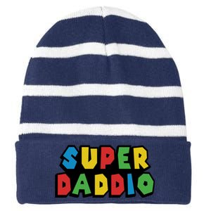 Gamer Dad Super Daddio Fathers Day Funny Gift Striped Beanie with Solid Band