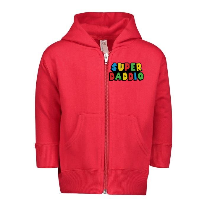 Gamer Dad Super Daddio Fathers Day Funny Gift Toddler Zip Fleece Hoodie