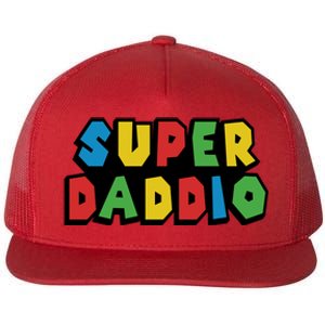 Gamer Dad Super Daddio Fathers Day Funny Gift Flat Bill Trucker Hat