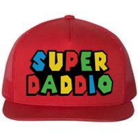 Gamer Dad Super Daddio Fathers Day Funny Gift Flat Bill Trucker Hat