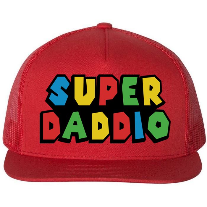 Gamer Dad Super Daddio Fathers Day Funny Gift Flat Bill Trucker Hat