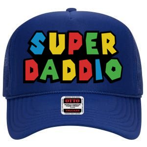 Gamer Dad Super Daddio Fathers Day Funny Gift High Crown Mesh Back Trucker Hat