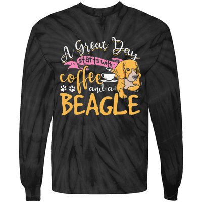 Great Day Starts With Coffee and a Beagle Tie-Dye Long Sleeve Shirt