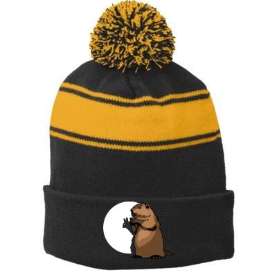 Groundhog Day Shadow Puppet Funny Gift Stripe Pom Pom Beanie