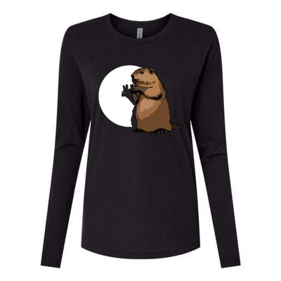 Groundhog Day Shadow Puppet Funny Gift Womens Cotton Relaxed Long Sleeve T-Shirt