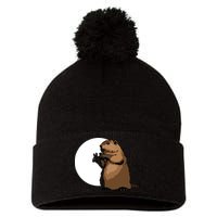 Groundhog Day Shadow Puppet Funny Gift Pom Pom 12in Knit Beanie