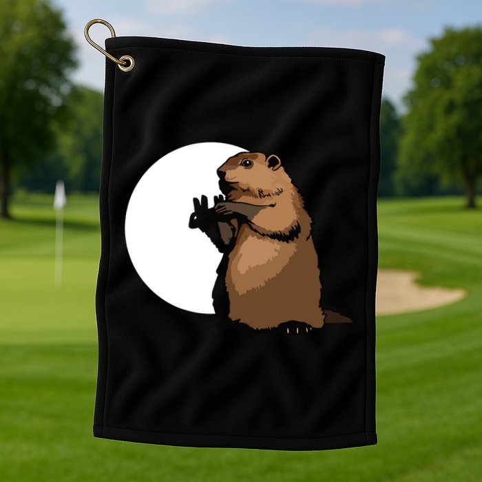 Groundhog Day Shadow Puppet Funny Gift Golf Towel