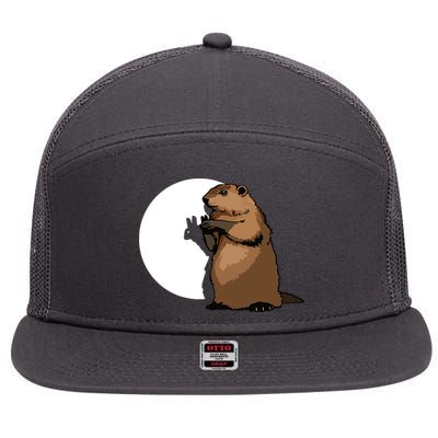 Groundhog Day Shadow Puppet Funny Gift 7 Panel Mesh Trucker Snapback Hat