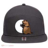 Groundhog Day Shadow Puppet Funny Gift 7 Panel Mesh Trucker Snapback Hat