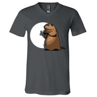 Groundhog Day Shadow Puppet Funny Gift V-Neck T-Shirt