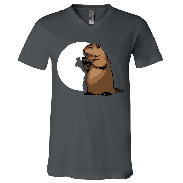 Groundhog Day Shadow Puppet Funny Gift V-Neck T-Shirt