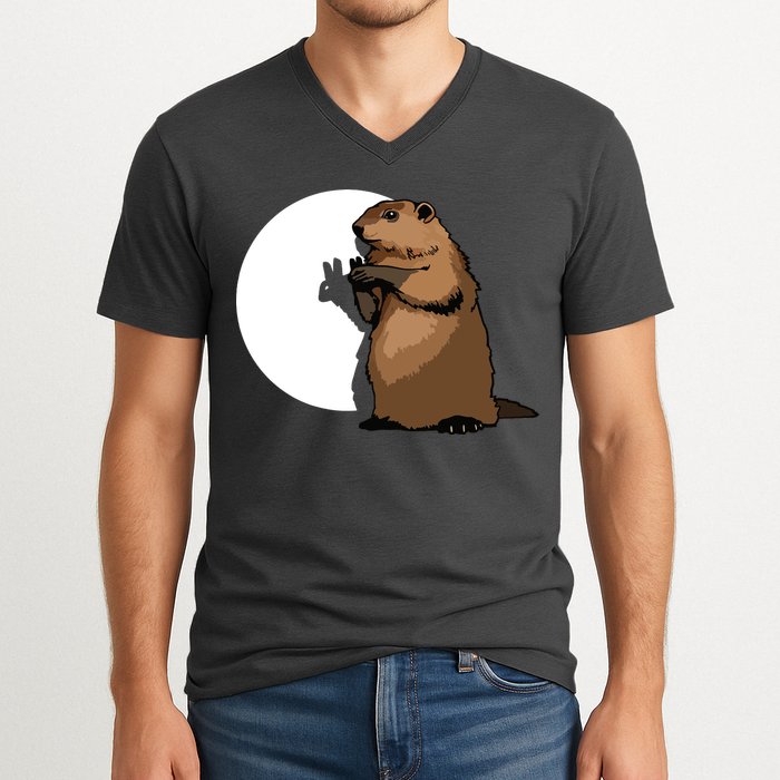 Groundhog Day Shadow Puppet Funny Gift V-Neck T-Shirt