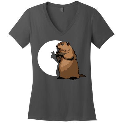 Groundhog Day Shadow Puppet Funny Gift Women's V-Neck T-Shirt