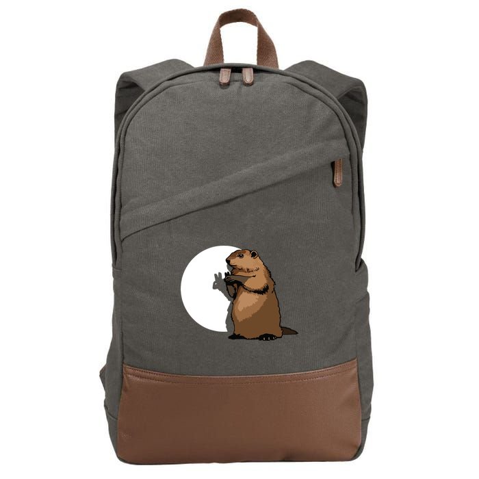 Groundhog Day Shadow Puppet Funny Gift Cotton Canvas Backpack