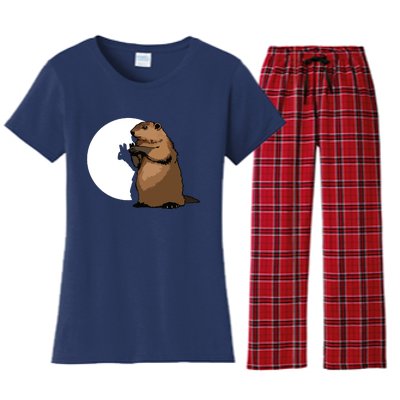 Groundhog Day Shadow Puppet Funny Gift Women's Flannel Pajama Set