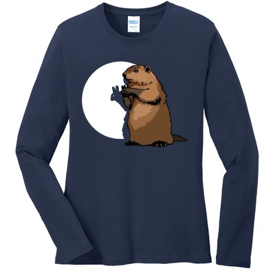 Groundhog Day Shadow Puppet Funny Gift Ladies Long Sleeve Shirt