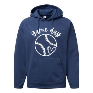 Game Day Softball Heart Love S Or Baseball Gift Performance Fleece Hoodie