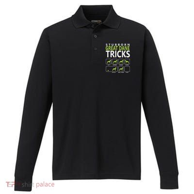 Great Dane Shirts Stubborn Great Dane Tricks Dog Performance Long Sleeve Polo
