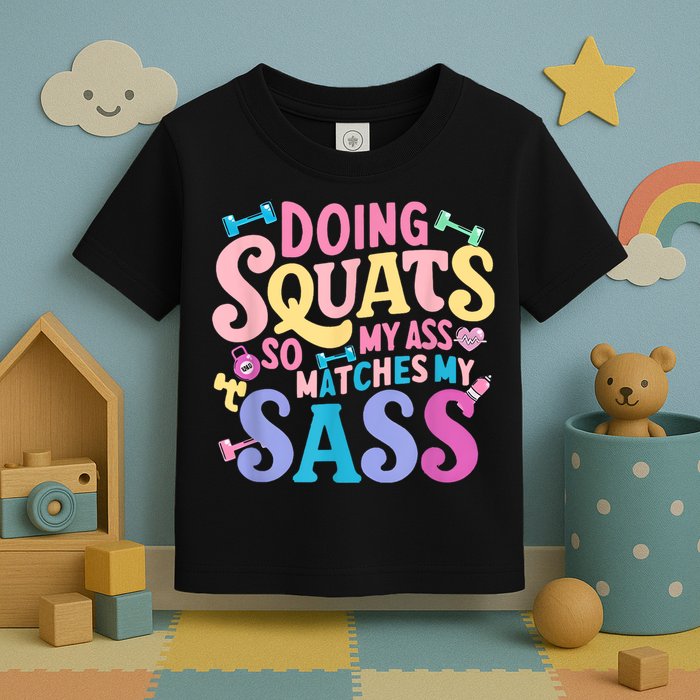 Gym Doing Squats So My Ass Matches My Sass Colorful Toddler T-Shirt