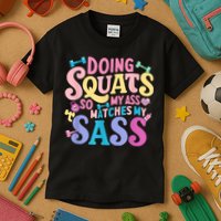 Gym Doing Squats So My Ass Matches My Sass Colorful Kids T-Shirt