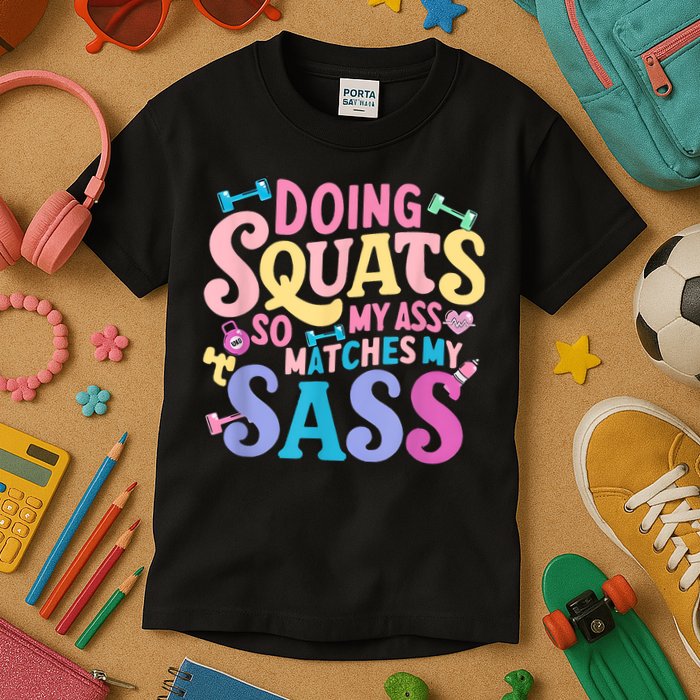 Gym Doing Squats So My Ass Matches My Sass Colorful Kids T-Shirt