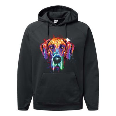 Great Dane Splash Art Dane Shirts Great Dane Gifts Performance Fleece Hoodie