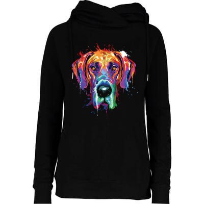 Great Dane Splash Art Dane Shirts Great Dane Gifts Womens Funnel Neck Pullover Hood