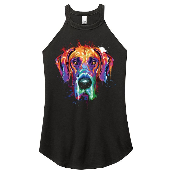 Great Dane Splash Art Dane Shirts Great Dane Gifts Women's Perfect Tri Rocker Tank