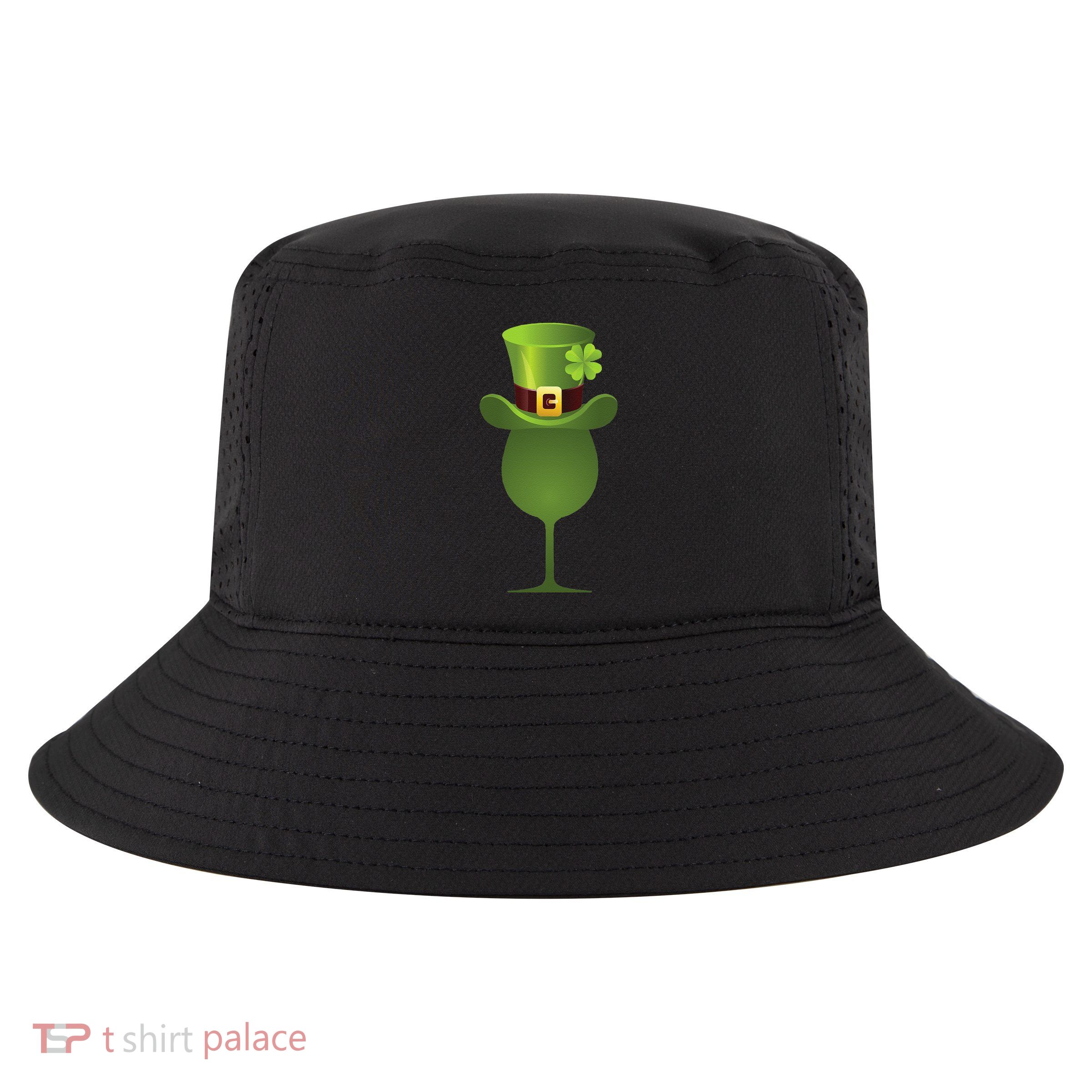 Green Drinking St. Patricks Shamrock Tophat Wine Graphic Cool Comfort Performance Bucket Hat