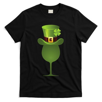 Green Drinking St. Patricks Shamrock Tophat Wine Graphic T-Shirt