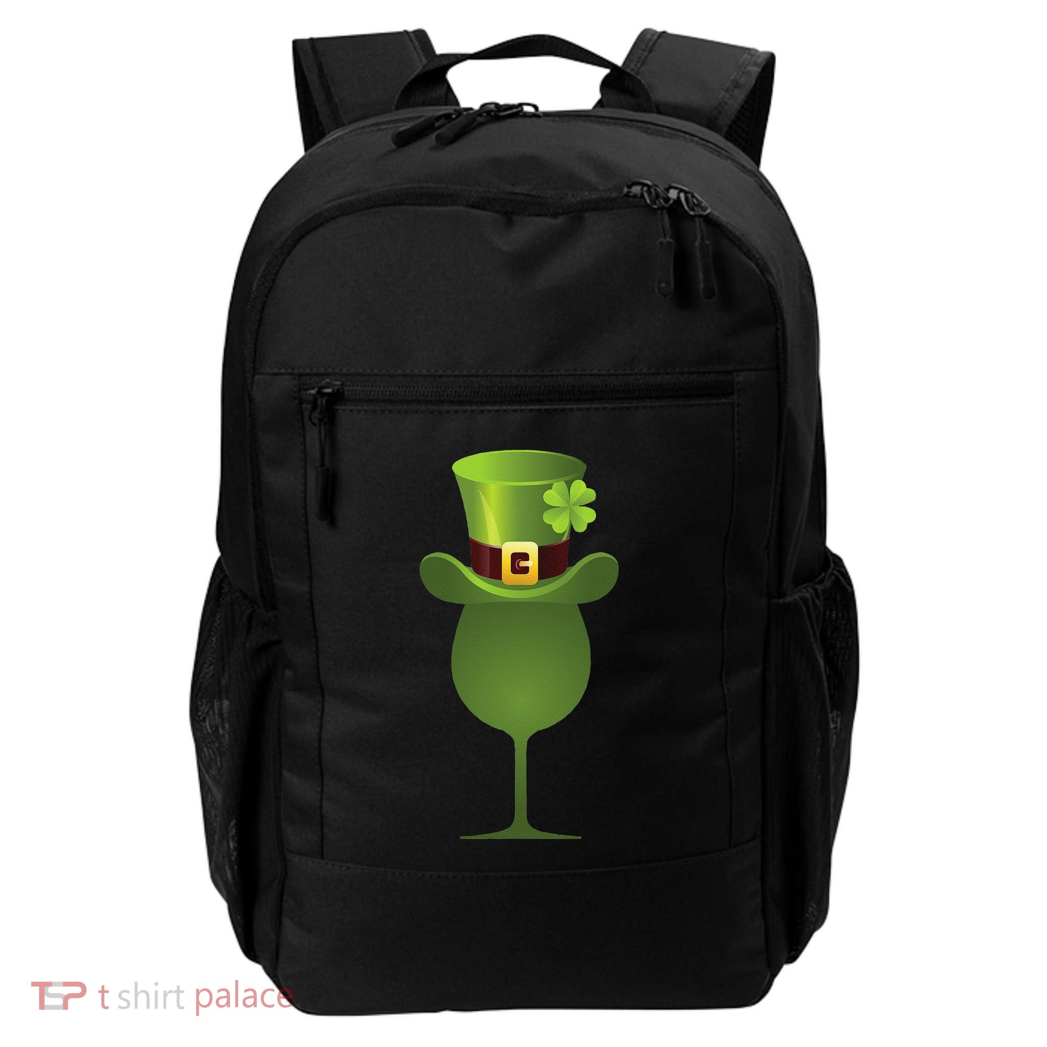 Green Drinking St. Patricks Shamrock Tophat Wine Graphic Backpack