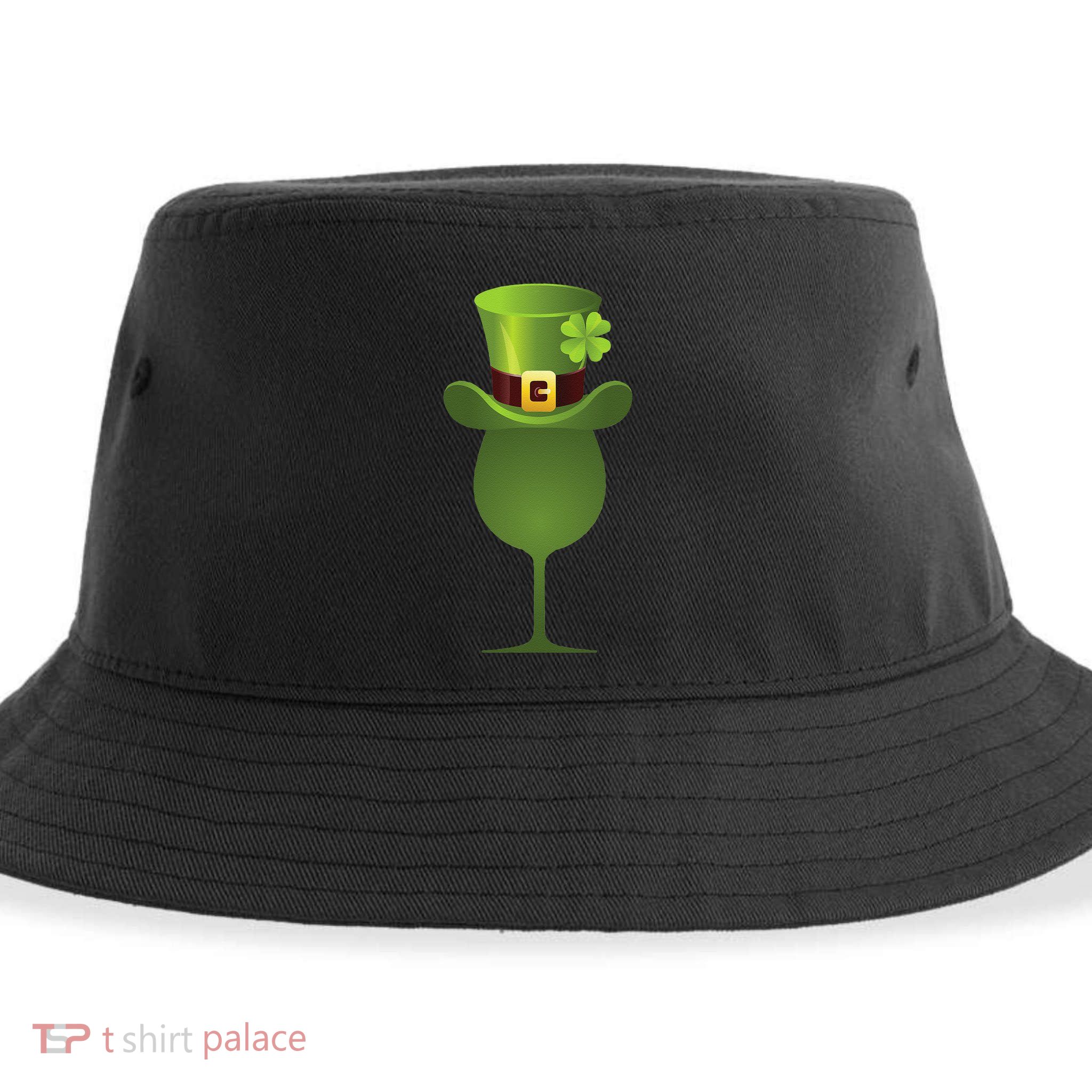 Green Drinking St. Patricks Shamrock Tophat Wine Graphic Sustainable Bucket Hat